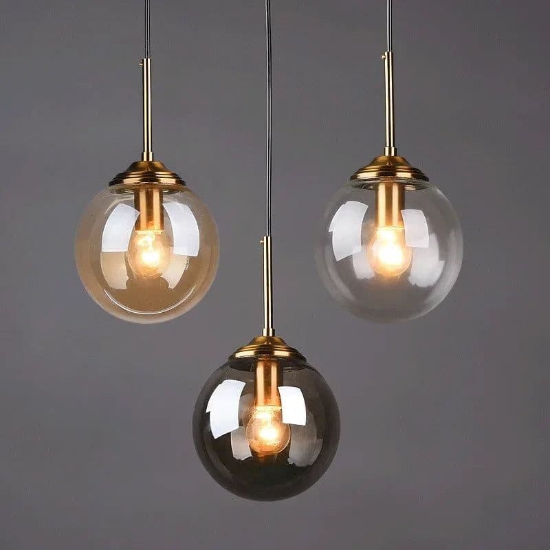image-Modern Glass Ball Pendant Lighting Fixture Golden Ring Kitchen Dining Room Bedside Hanging Lamps Luminaire Suspension Lights