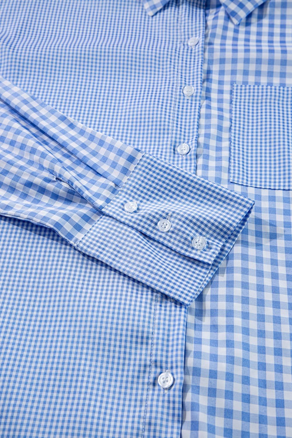 image-Sky Blue Striped Plaid Button-Up Long Sleeve Shirt - Casual Chic Design