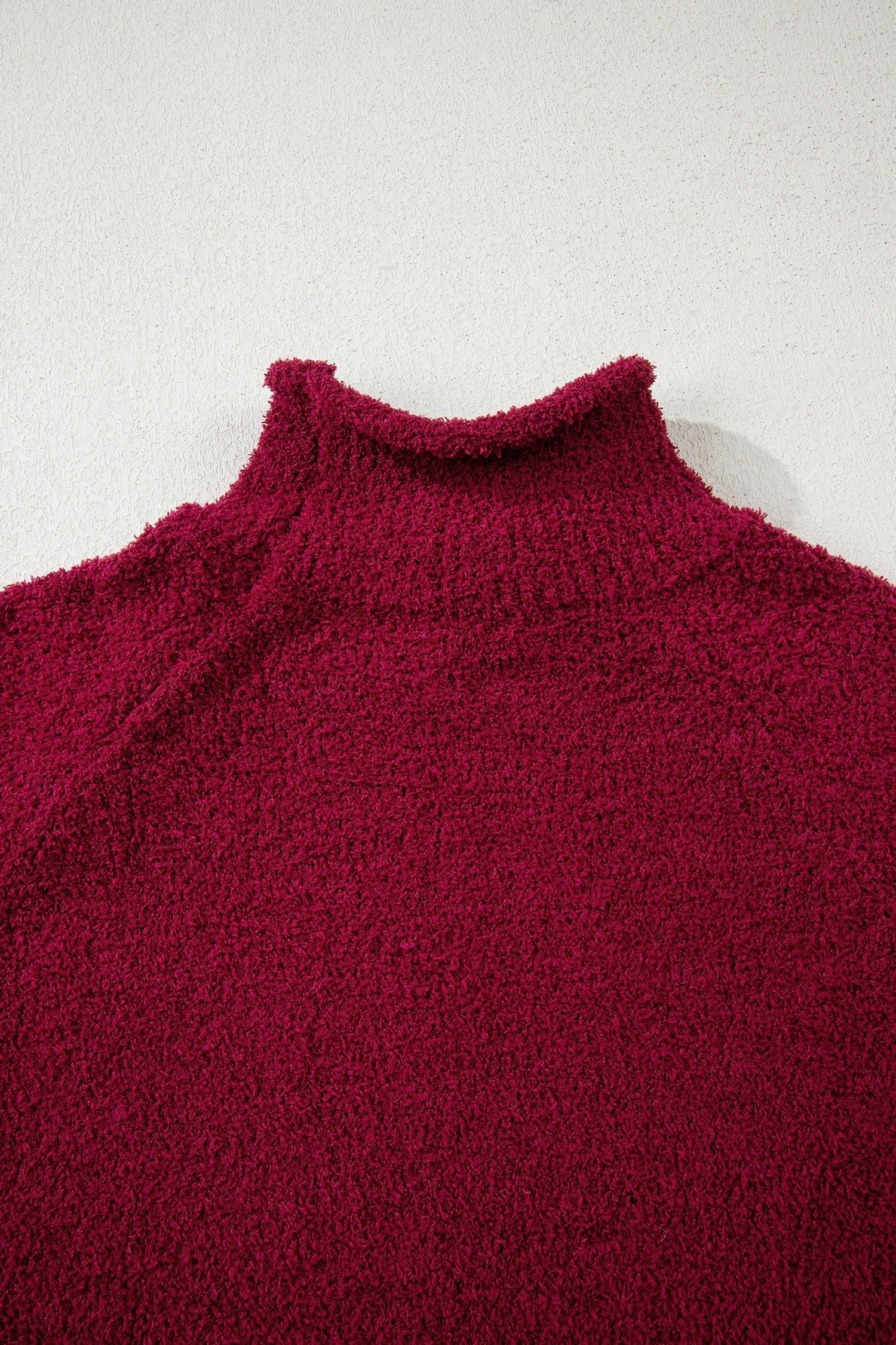 image-Burgundy Popcorn Mock Neck Solid Sweater