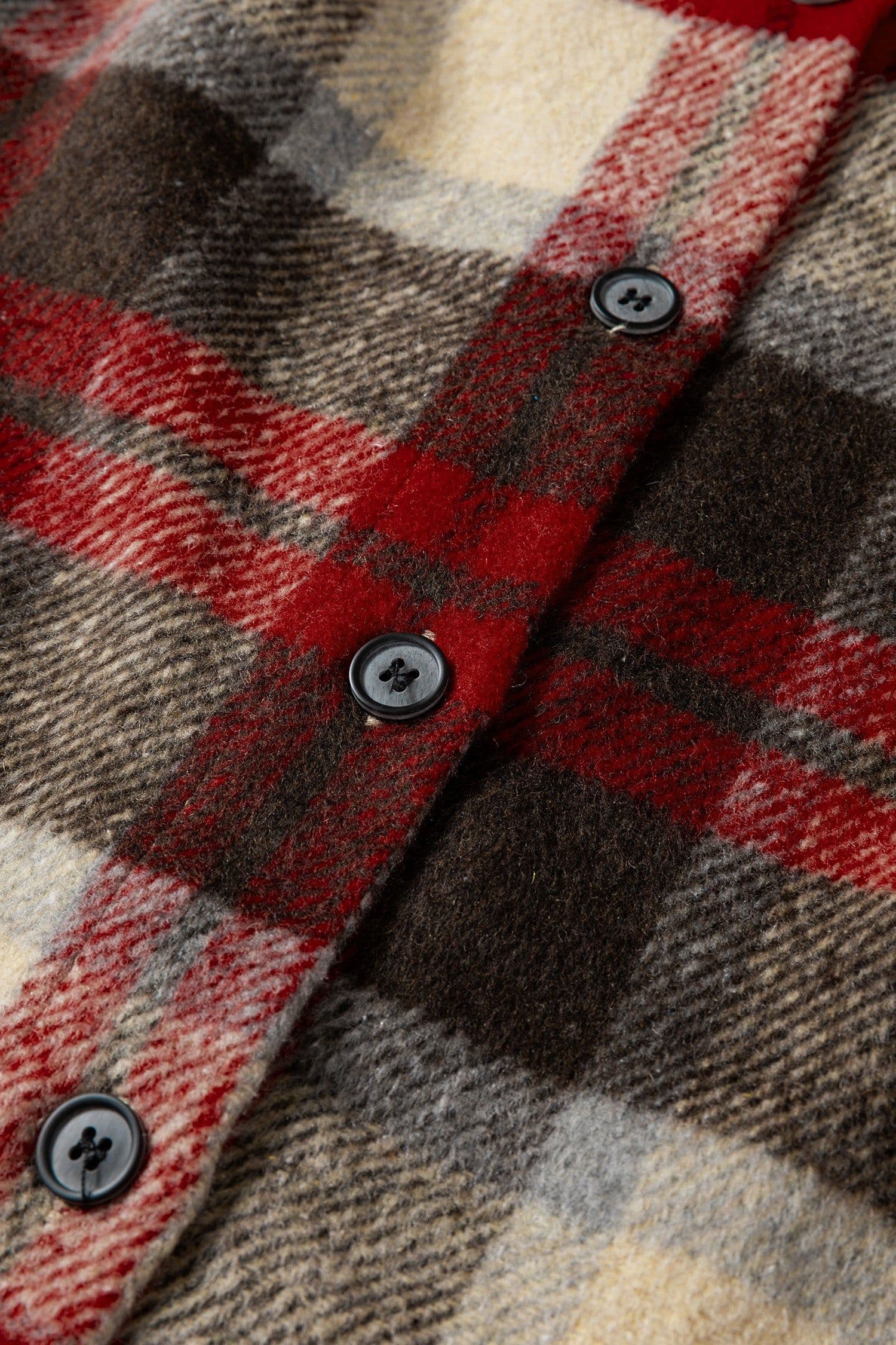 image-Red Brushed Plaid Buttoned Front Side Slit Tunic Shacket