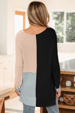 image-Evergreen Color Block Knit V Neck Sweater