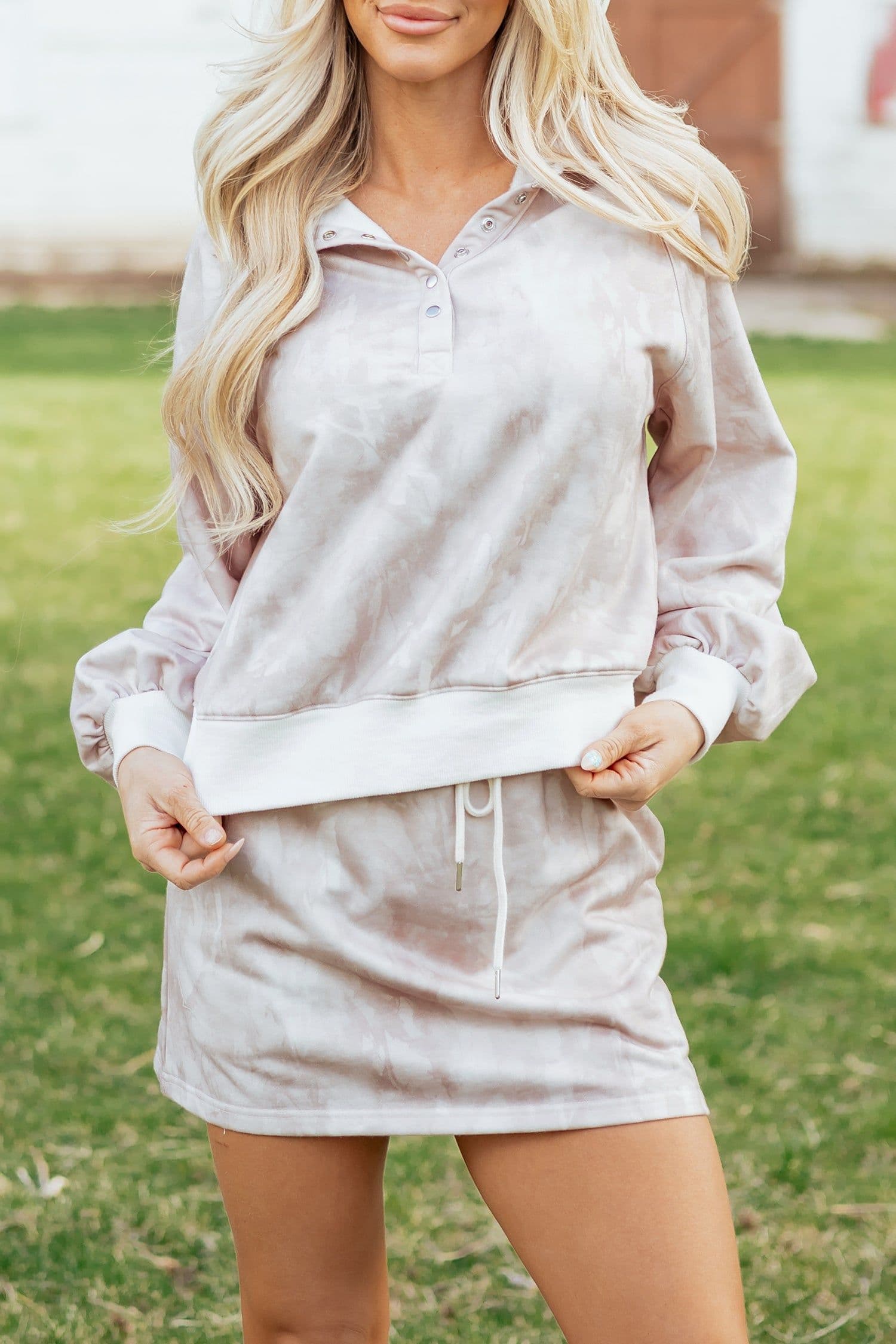 image-White Abstract Woodland Print Balloon Sleeve Set