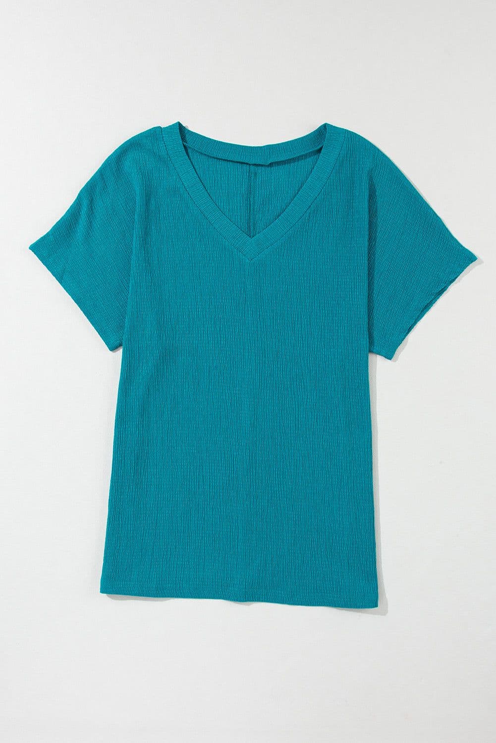 image-Blue Sapphire Crinkled V Neck T-shirt - Women's Fashion
