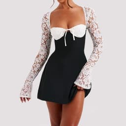 image-Y2K Lace Long Sleeve Backless Dress - Short