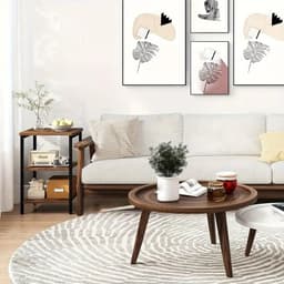 image-Retro Wooden 3-Layer Bedside Storage Rack Table