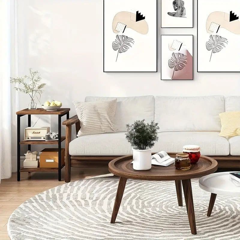 image-Retro Wooden 3-Layer Bedside Storage Rack Table