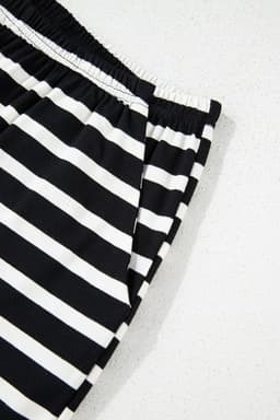 image-Black & White Striped Top & Shorts Set, Short Sleeve, Medium-High Elasticity