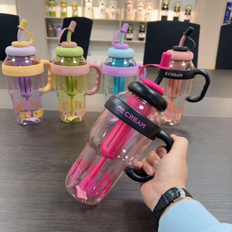 image-Plastic Water Bottle With Straw Cartoon Cup Drinking Cup Portable Water Bottle 1200ml Kitchen Gadgets