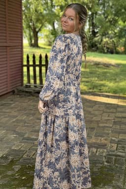 image-Sky Blue Floral Smocked High Waist Maxi Dress