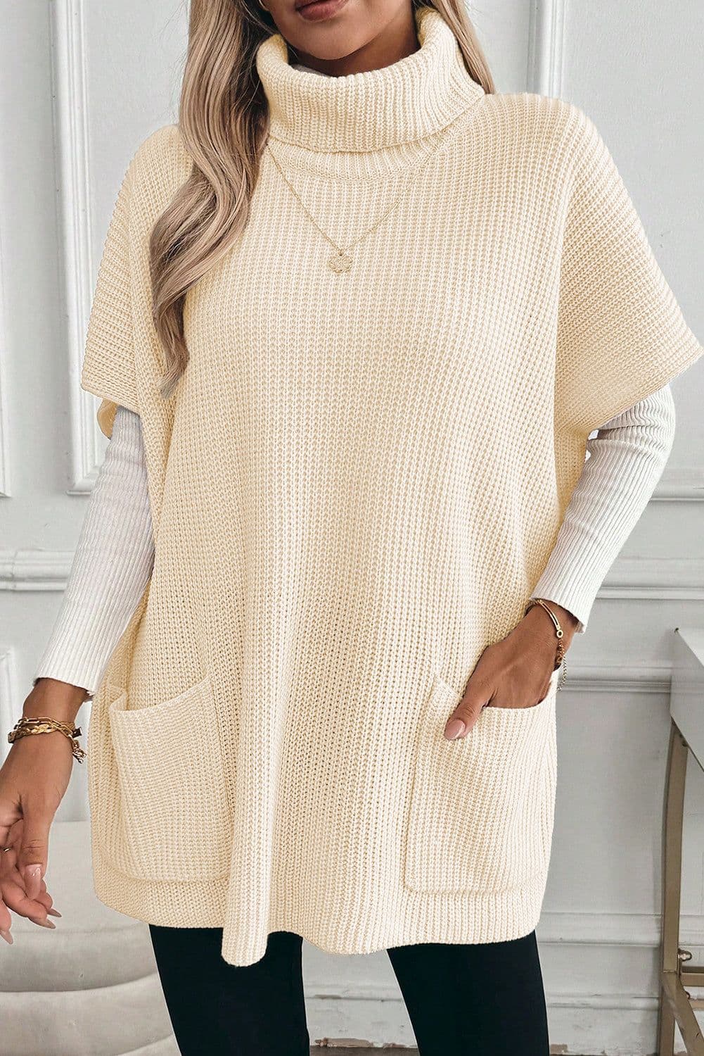 image-Jet Stream Knit Turtleneck Tunic Short Sleeve