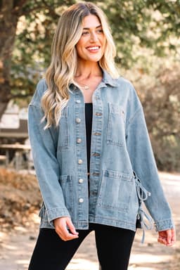 image-Beau Blue Patched Boyfriend Denim Jacket - Side Tie