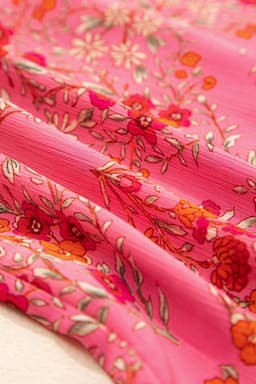 image-Rose Red Floral Print Shirt - Wide Short Sleeve Loose