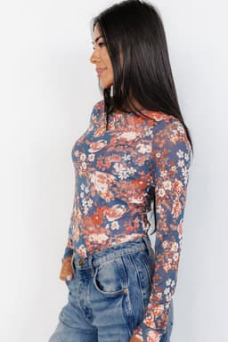 image-Orchid Petal Floral Mesh Long Sleeve Fitted Top