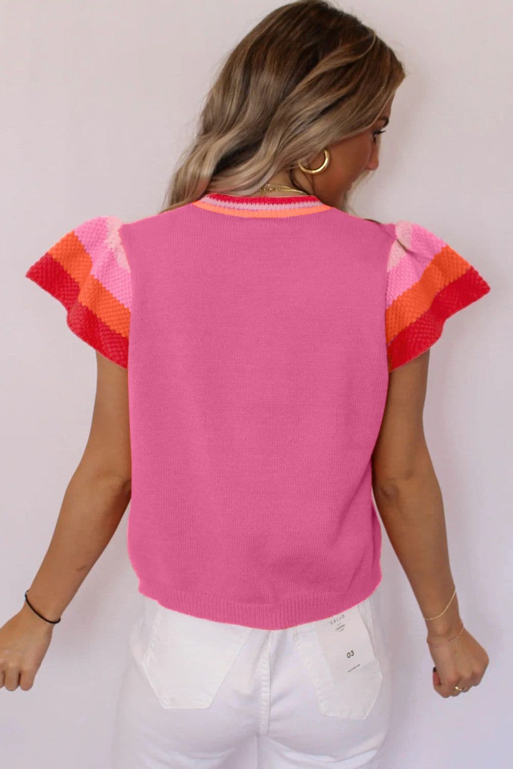 image-Turquoise Flutter Sleeve Knit Sweater