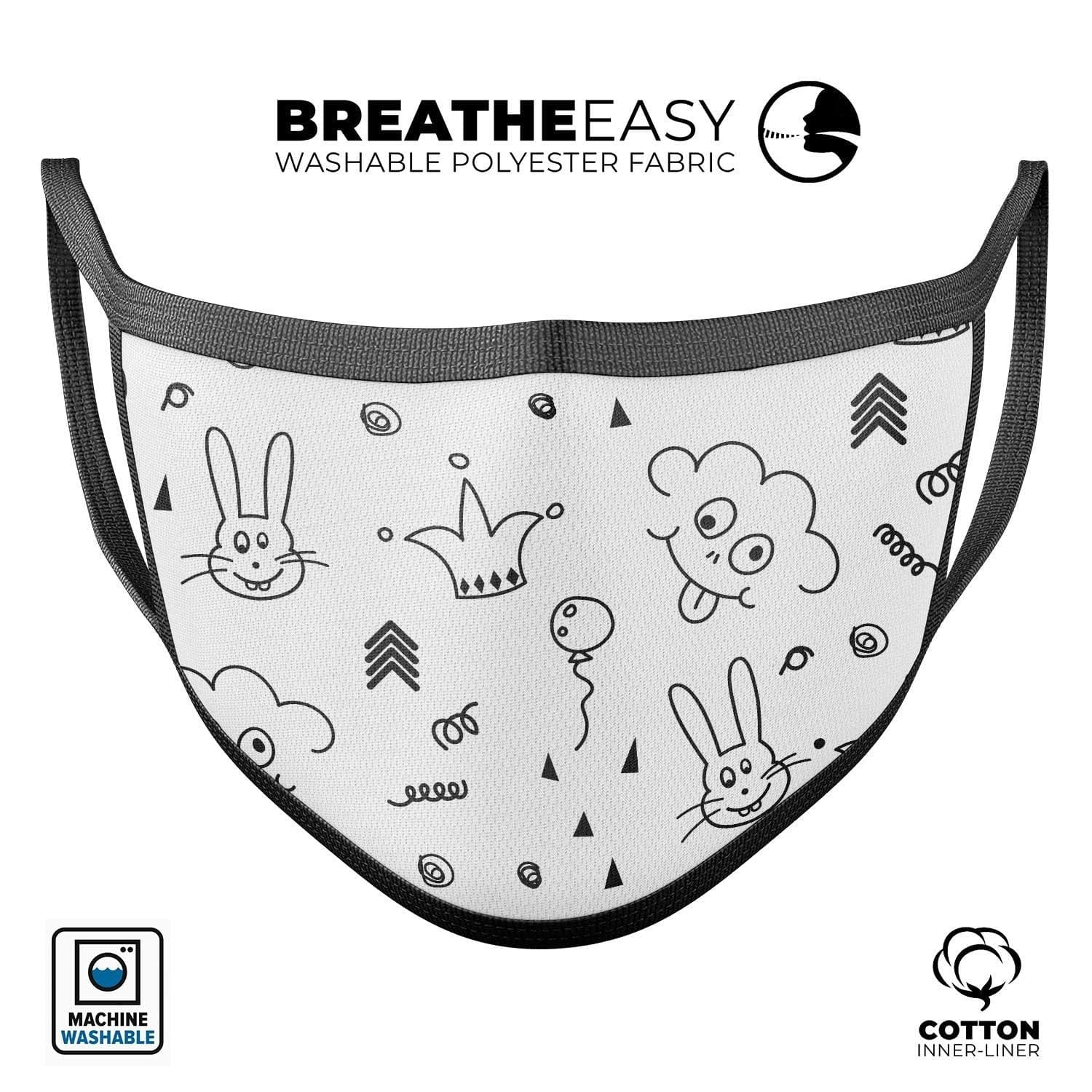 image-Joker, Clouds, and Balloon Doodle - Made in USA Mouth Cover Unisex