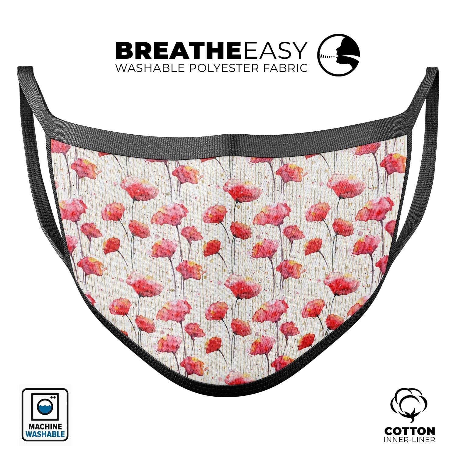 image-Karamfila Watercolo Poppies V14 - Made in USA Mouth Cover Unisex