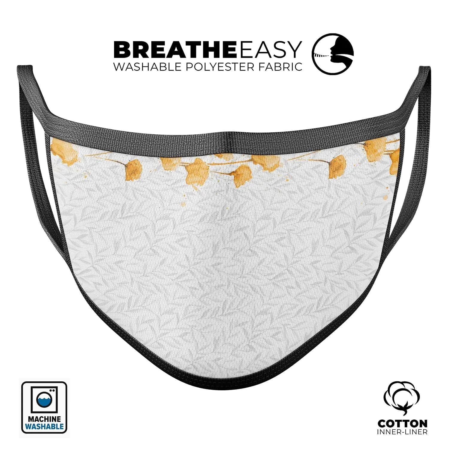 image-Karamfila Yellow & Gray Floral V14 - Made in USA Mouth Cover Unisex