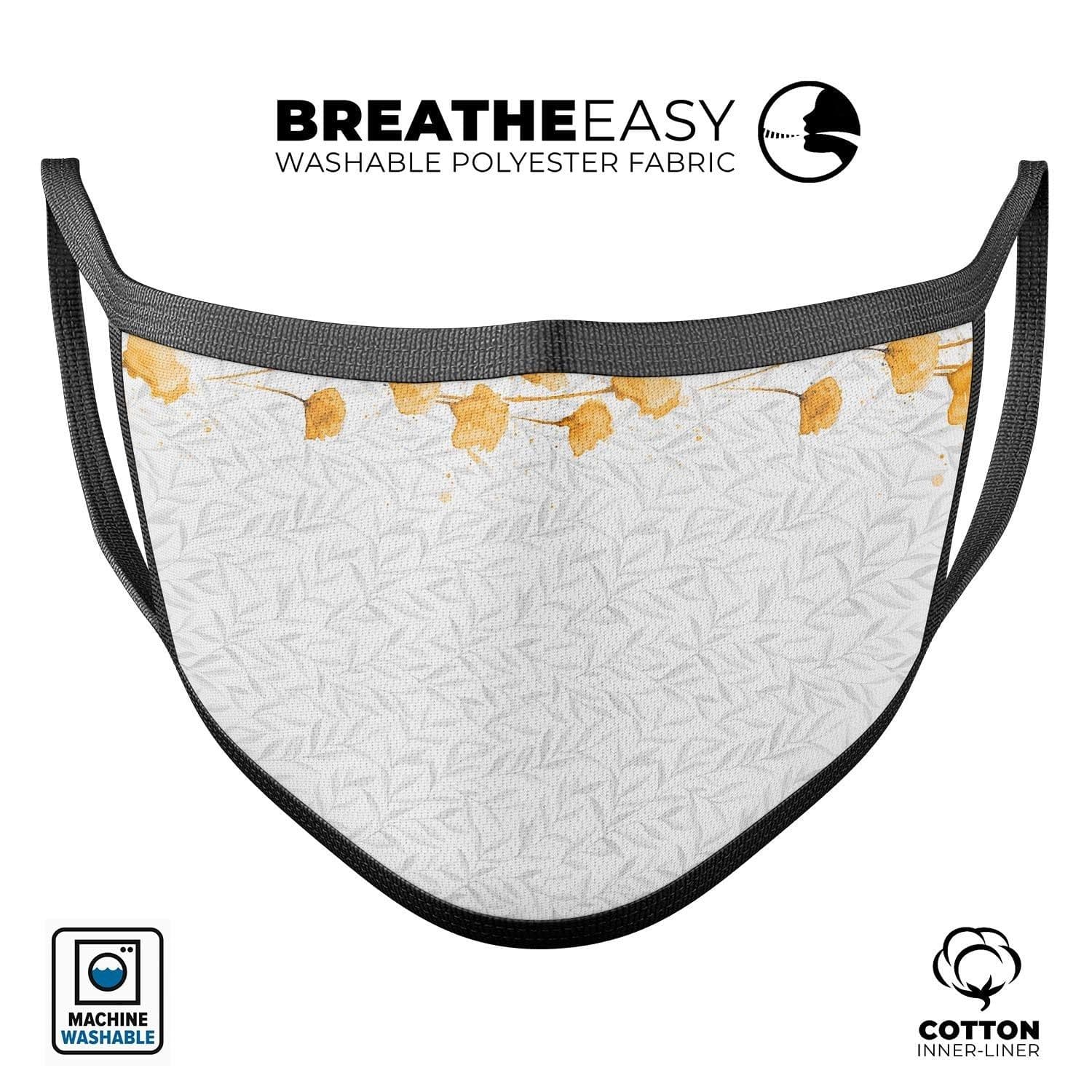 image-Karamfila Yellow & Gray Floral V14 - Made in USA Mouth Cover Unisex