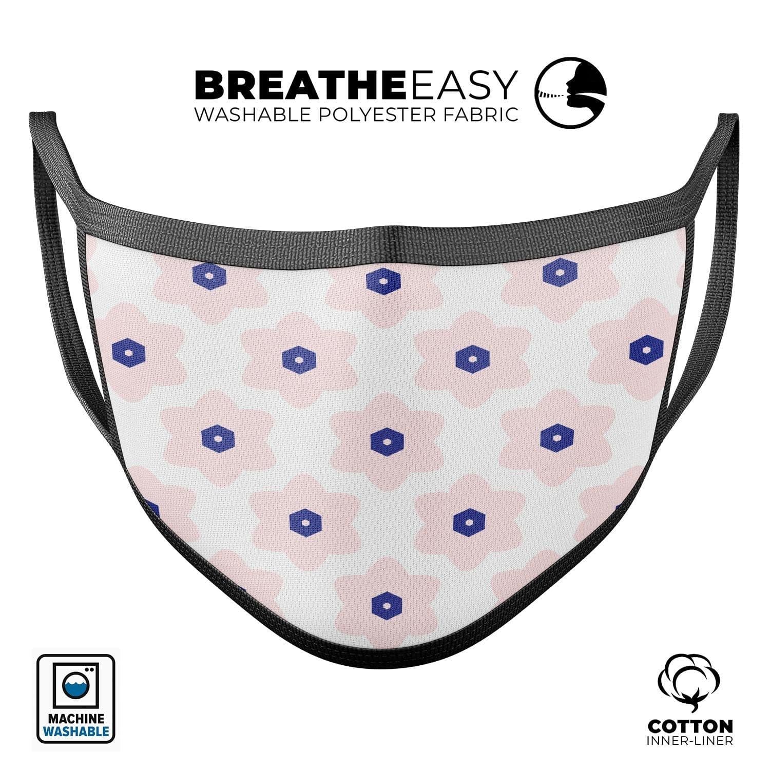 image-Light Pink Animated Flower Pattern - Made in USA Mouth Cover Unisex