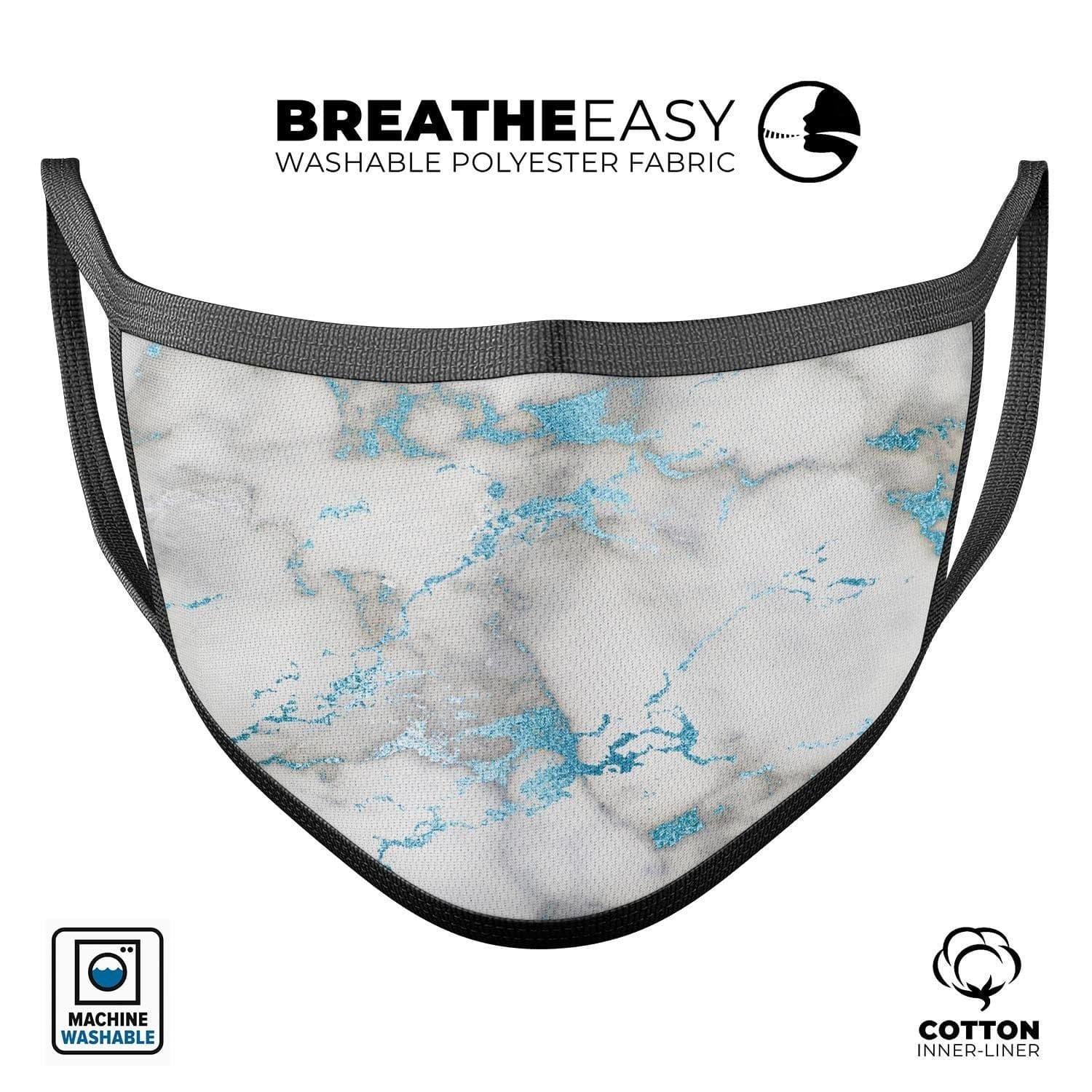 image-Marble & Digital Blue Frosted Foil V2 - Made in USA Mouth Cover Unisex