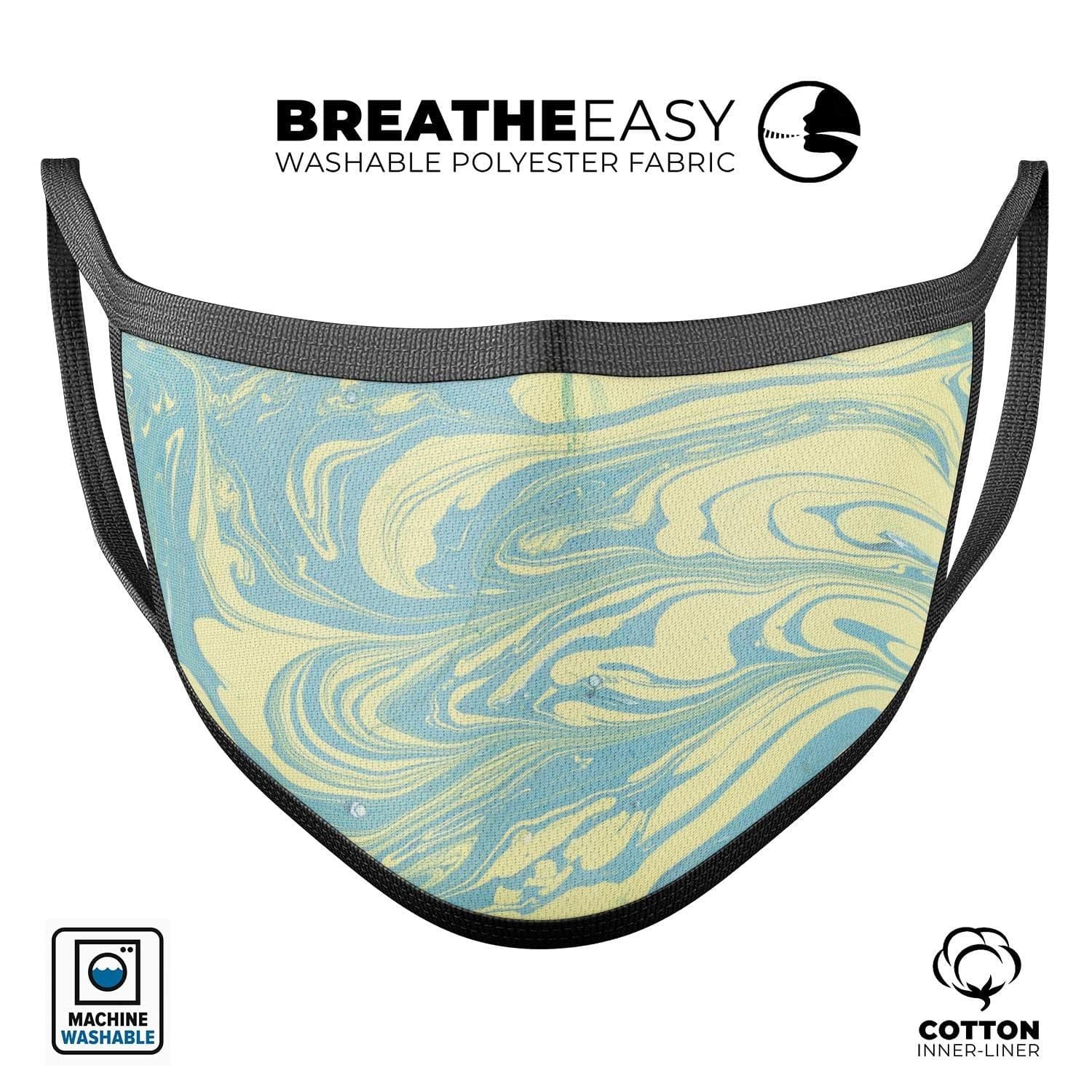 image-Marbleized Swirling Mint and Yellow - Made in USA Mouth Cover Unisex