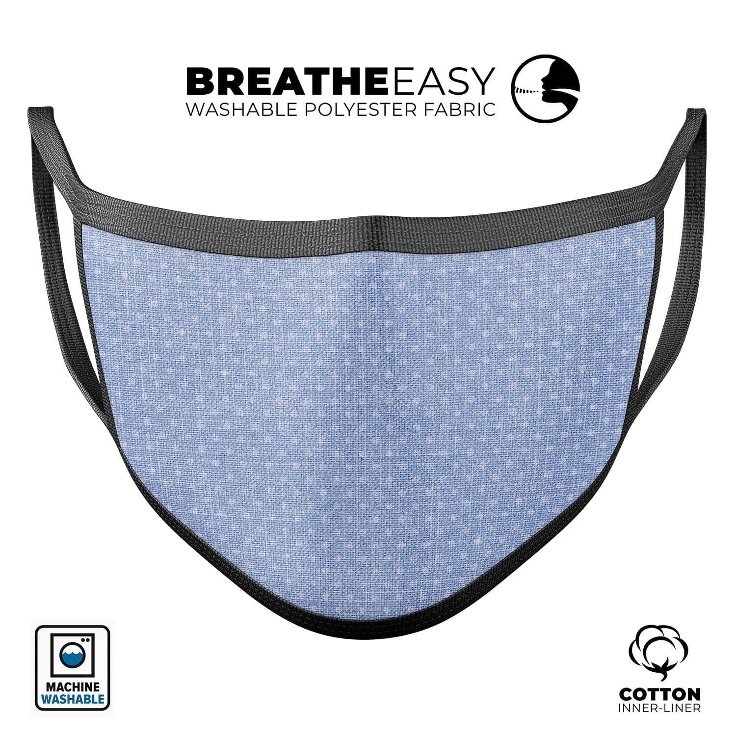 image-Micro Polka Dots Over Scratched Blue Fabric - Made in USA Mouth Cover