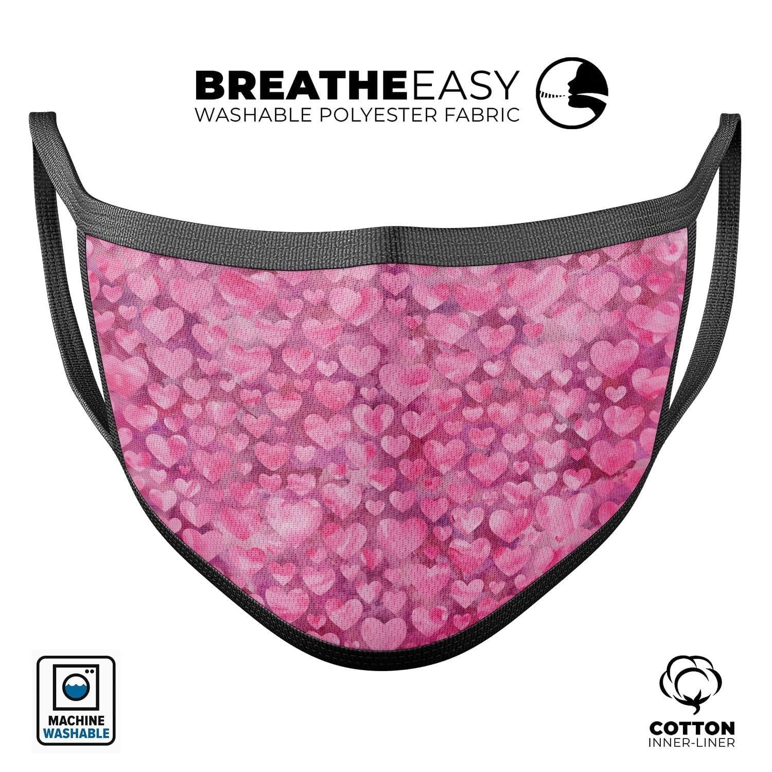 image-Pink Watercolor Hearts - Made in USA Mouth Cover Unisex Anti-Dust
