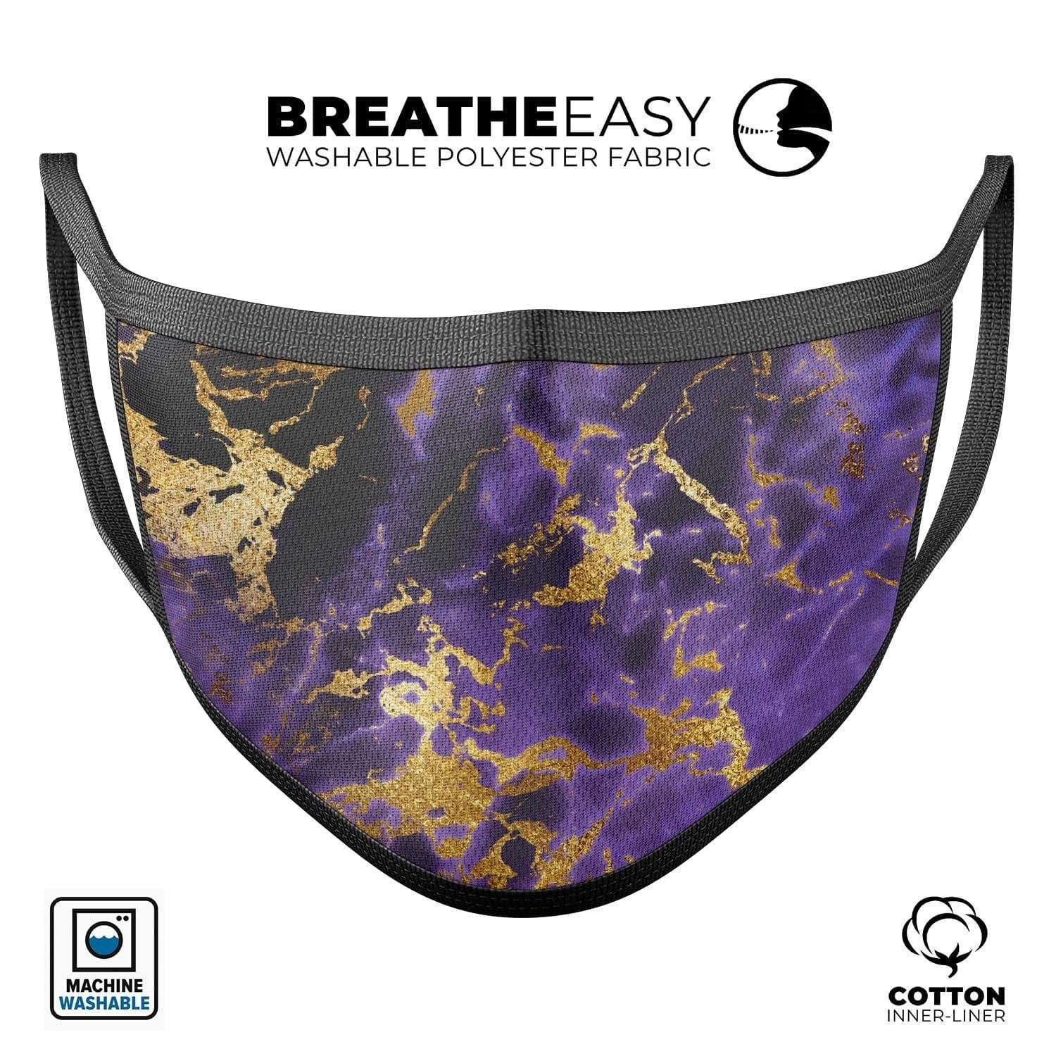 image-Purple Marble & Digital Gold Foil V4 - Made in USA Mouth Cover Unisex