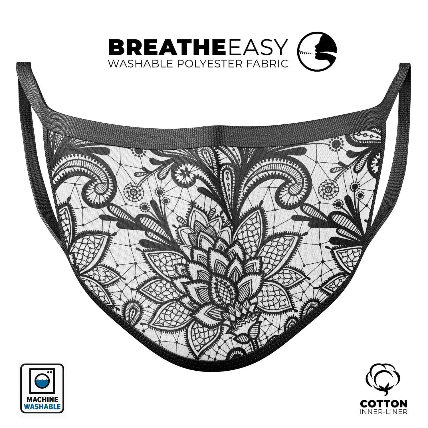 image-Black and White Geometric Floral - Made in USA Mouth Cover Unisex