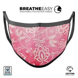 image-Red and White Floral Damask Pattern - Made in USA Mouth Cover Unisex