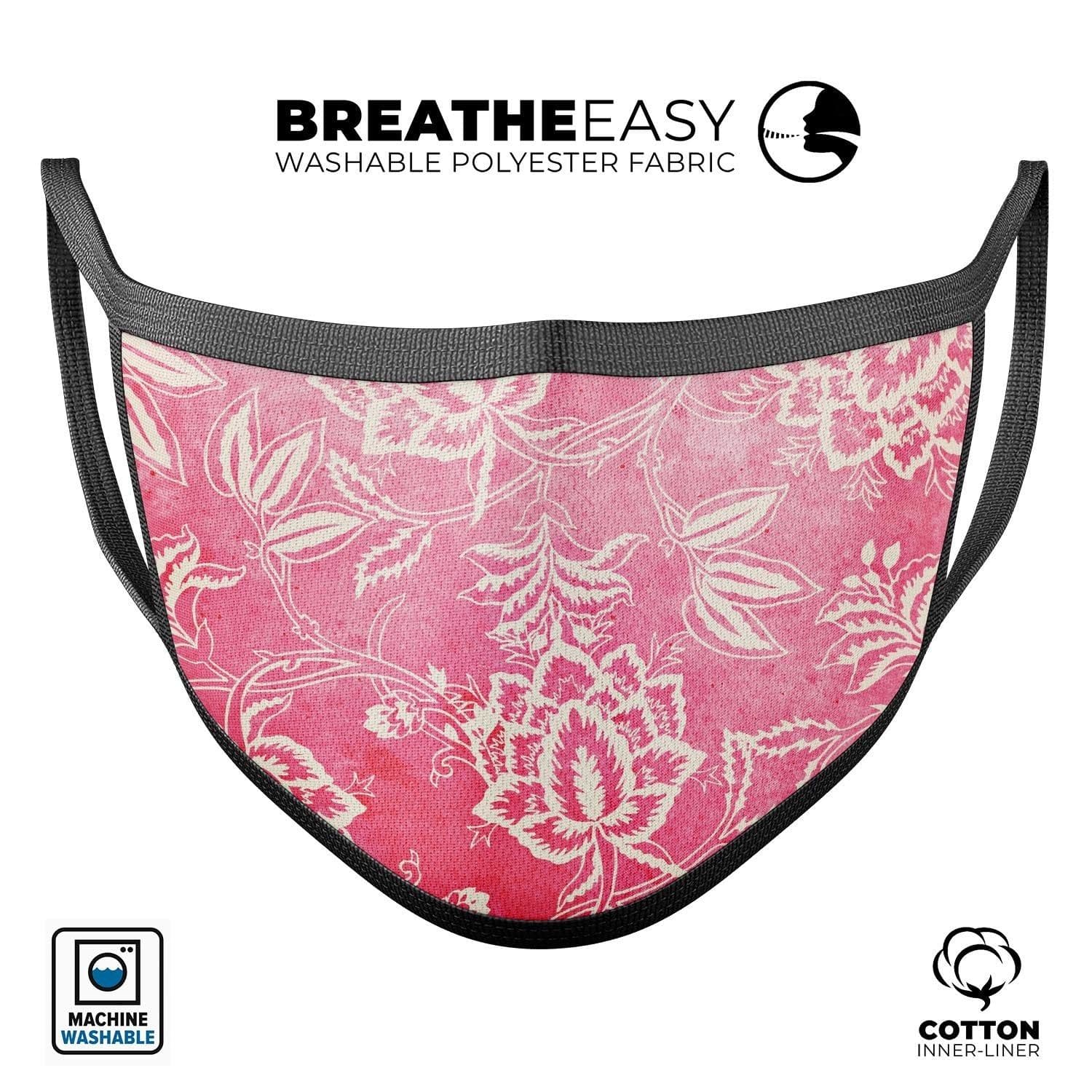 image-Red and White Floral Damask Pattern - Made in USA Mouth Cover Unisex
