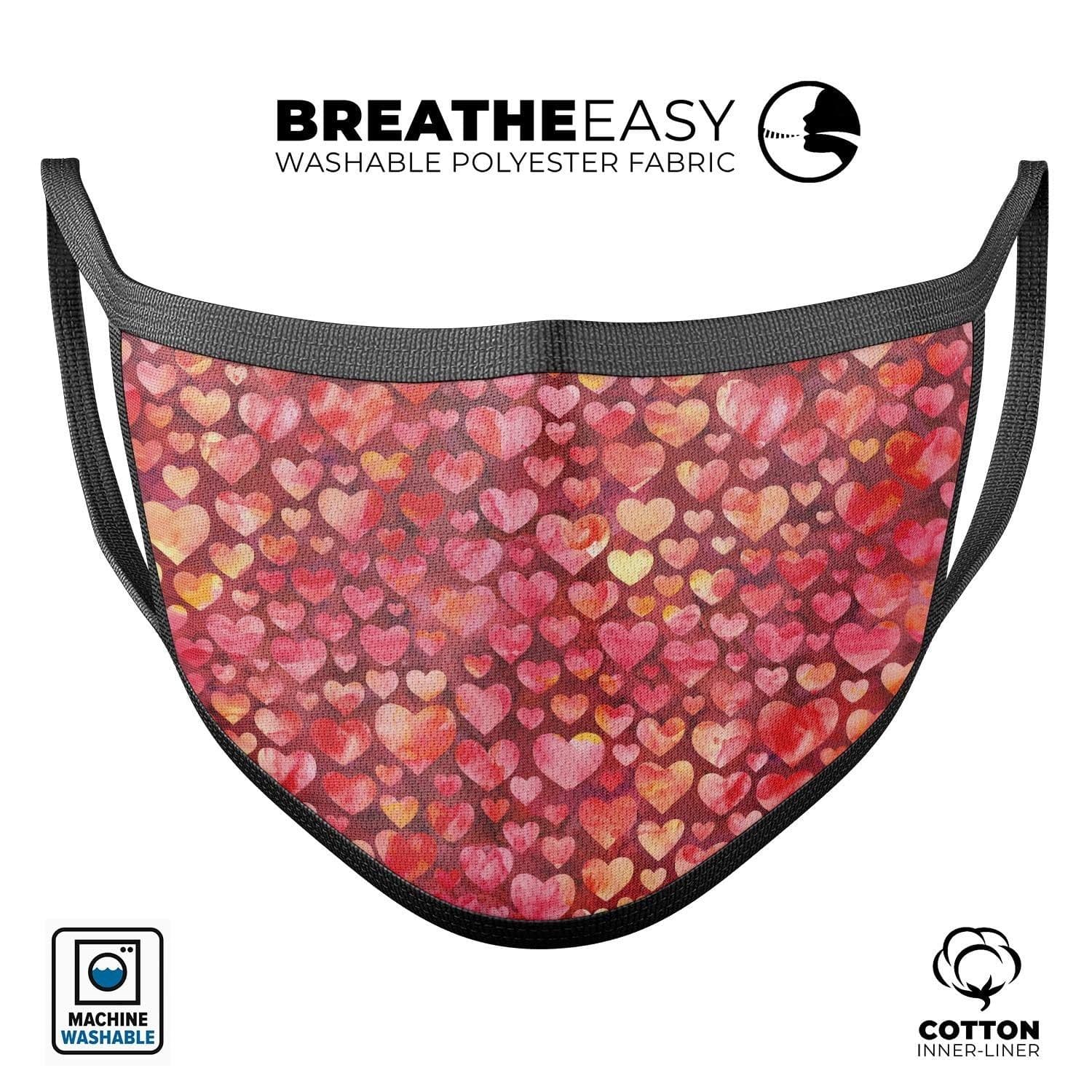 image-Red Watercolor Hearts - Made in USA Mouth Cover Unisex Anti-Dust