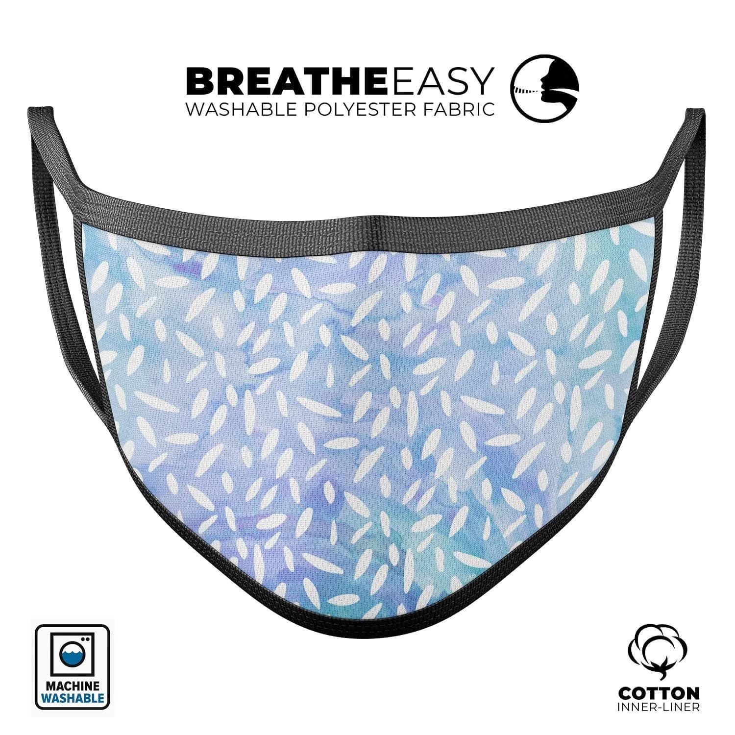 image-Blue and White Watercolor Leaves Pattern - Made in USA Mouth Cover