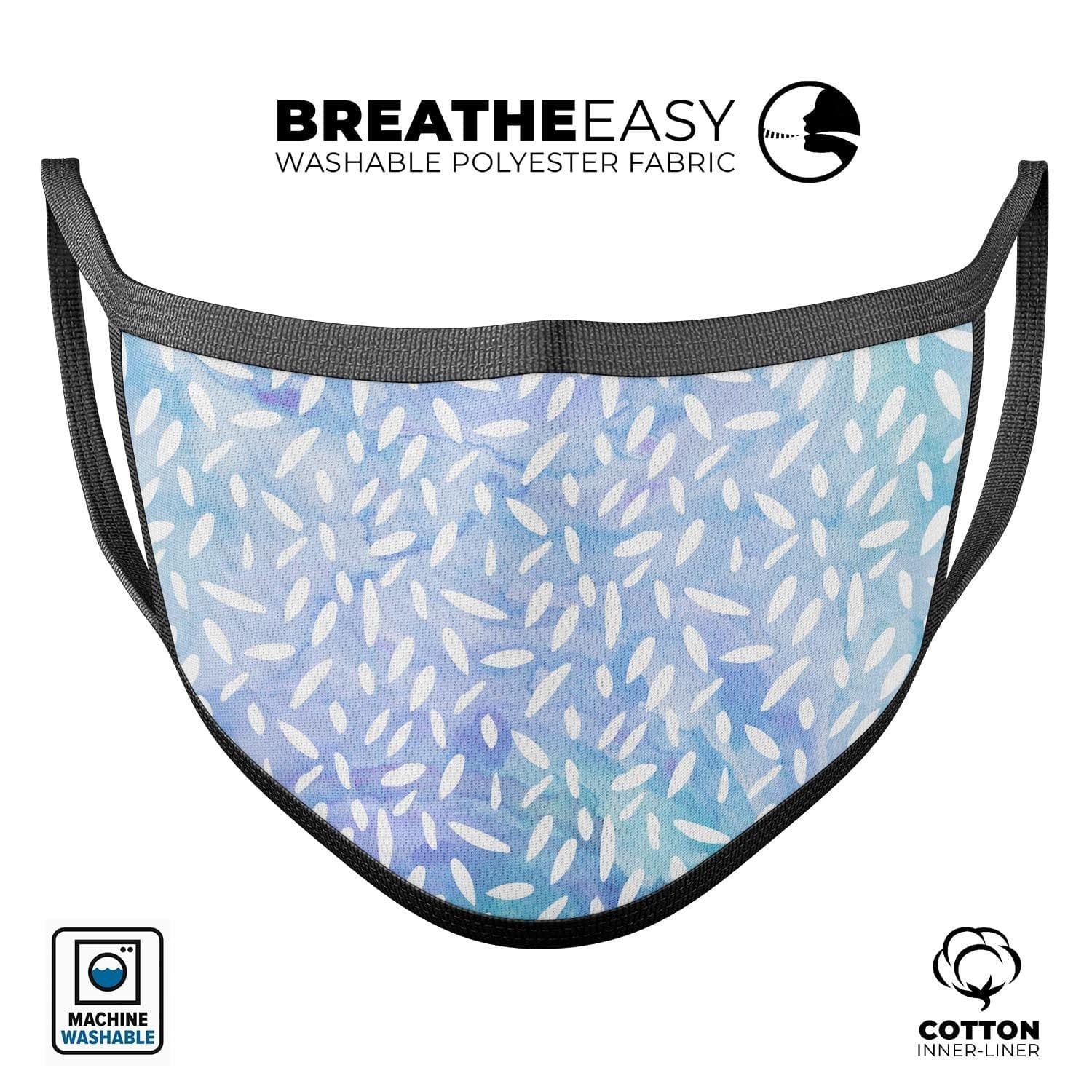 image-Blue and White Watercolor Leaves Pattern - Made in USA Mouth Cover