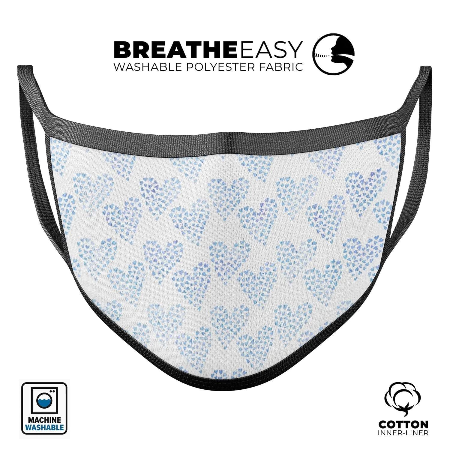image-Blue Watercolor Hearts Pattern - Made in USA Mouth Cover Unisex