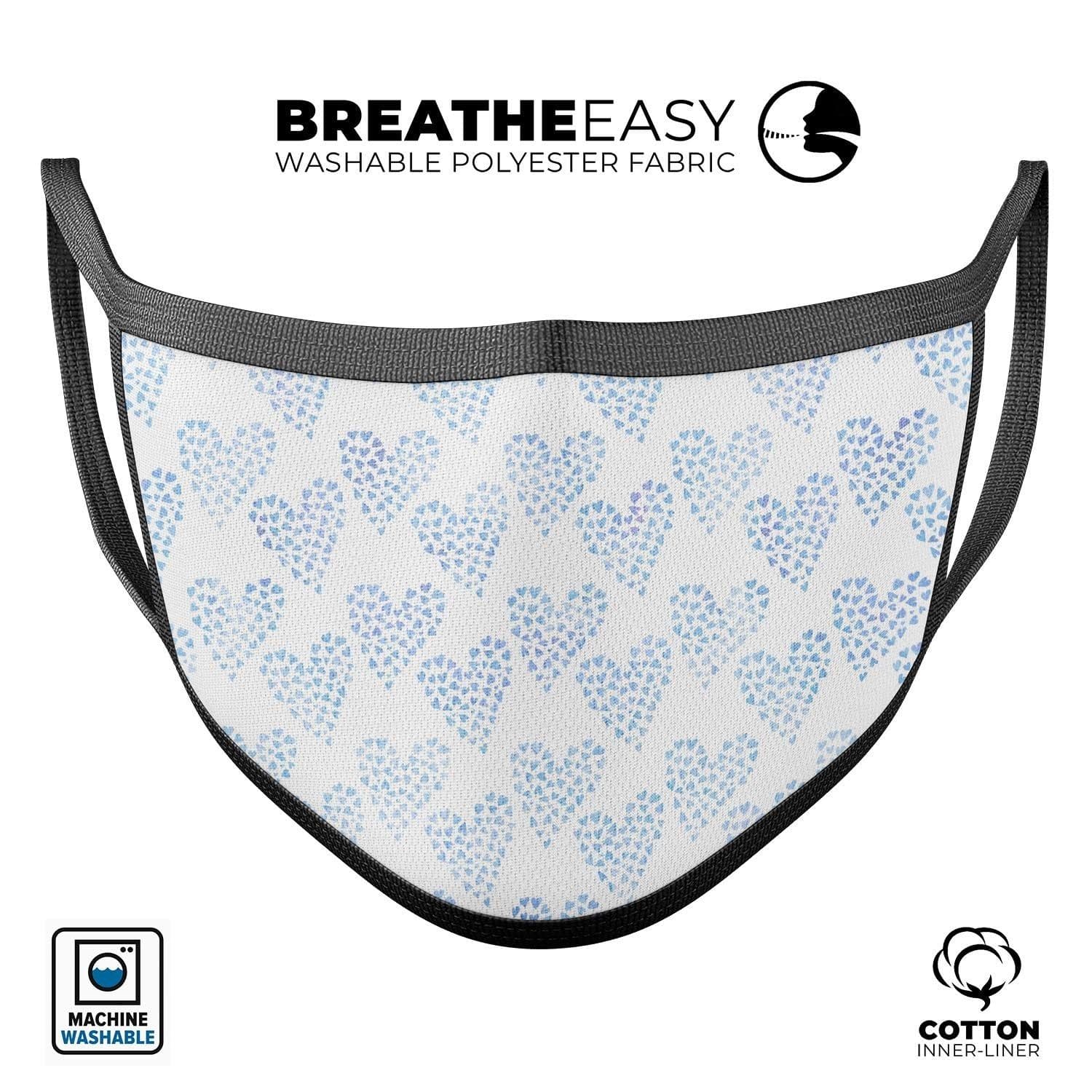 image-Blue Watercolor Hearts Pattern - Made in USA Mouth Cover Unisex