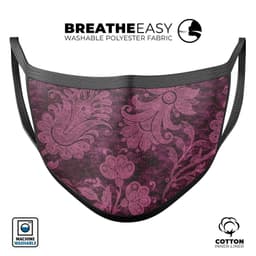 image-Burgundy Floral Velvet - Made in USA Mouth Cover Unisex Anti-Dust