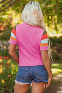 image-Orange Color Block Eyelet Casual Sweater