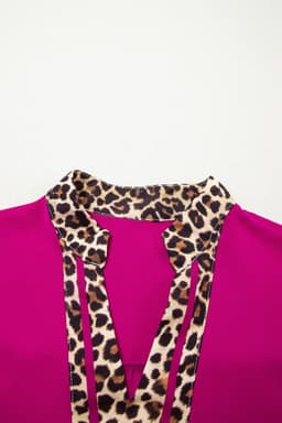 image-Violet Leopard Patchwork Split Neck Blouse