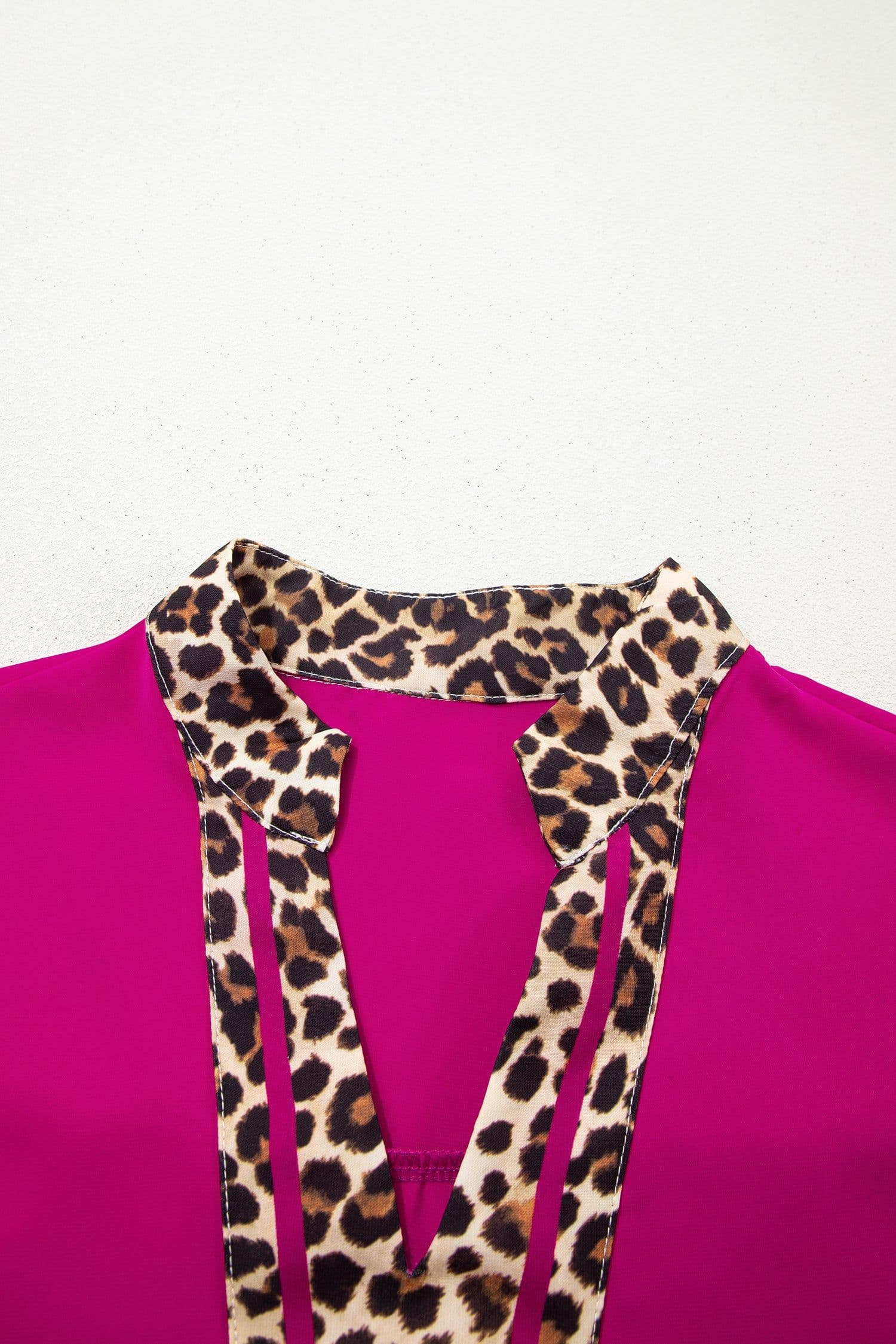 image-Violet Leopard Patchwork Split Neck Blouse