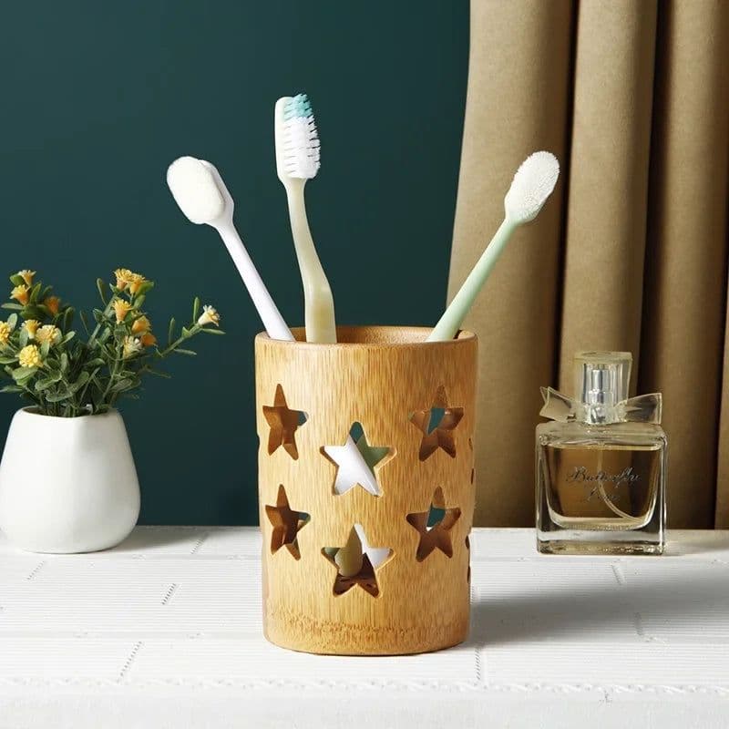 image-Bamboo toothbrush holder bamboo toothbrush accessories toothbrush pen makeup brush organizer biodegradable (Circular )