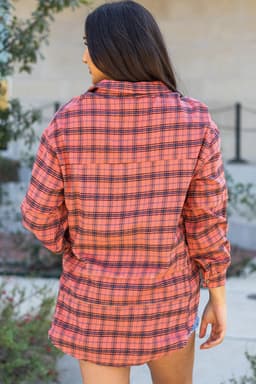 image-Plaid Long Sleeve Distressed Hem Shirt - Side Split - Sizes S-3XL