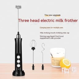 image-Handheld Wireless Milk Frother and Egg Beater - 3-Head Stainless Steel