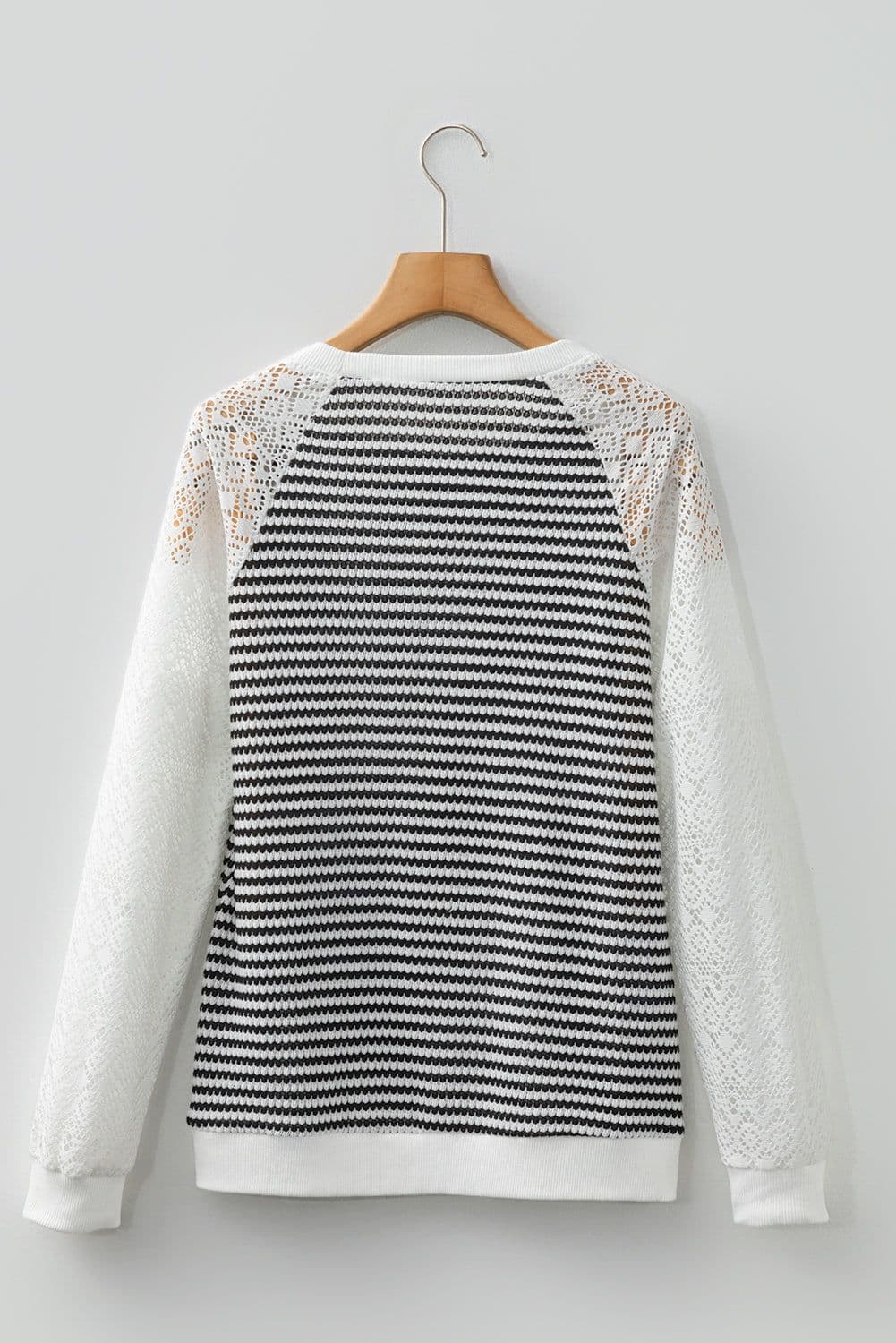 image-Black Stripe Knit Lace Patchwork Long Sleeve Top