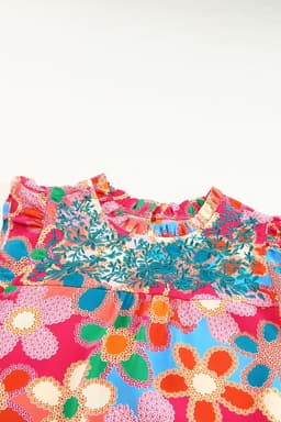 image-Rose Embroidered Floral Print Ruffle Trim Tank Top