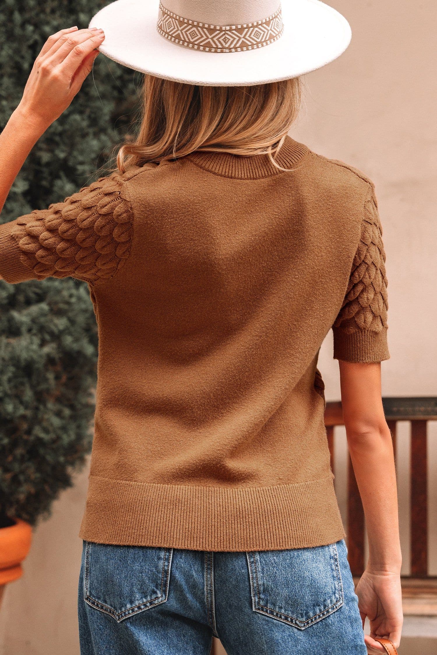 image-White Fish Scale Textured Knit Sweater High Neck