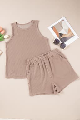 image-Smoke Gray Corded Sleeveless Top and Shorts Set