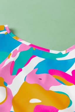 image-Abstract Print Notched Neck Flutter Sleeve Blouse - Multicolour