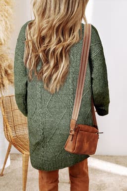 image-Oatmeal Cable Knit Drop Shoulder Loose Fit Sweater Dress