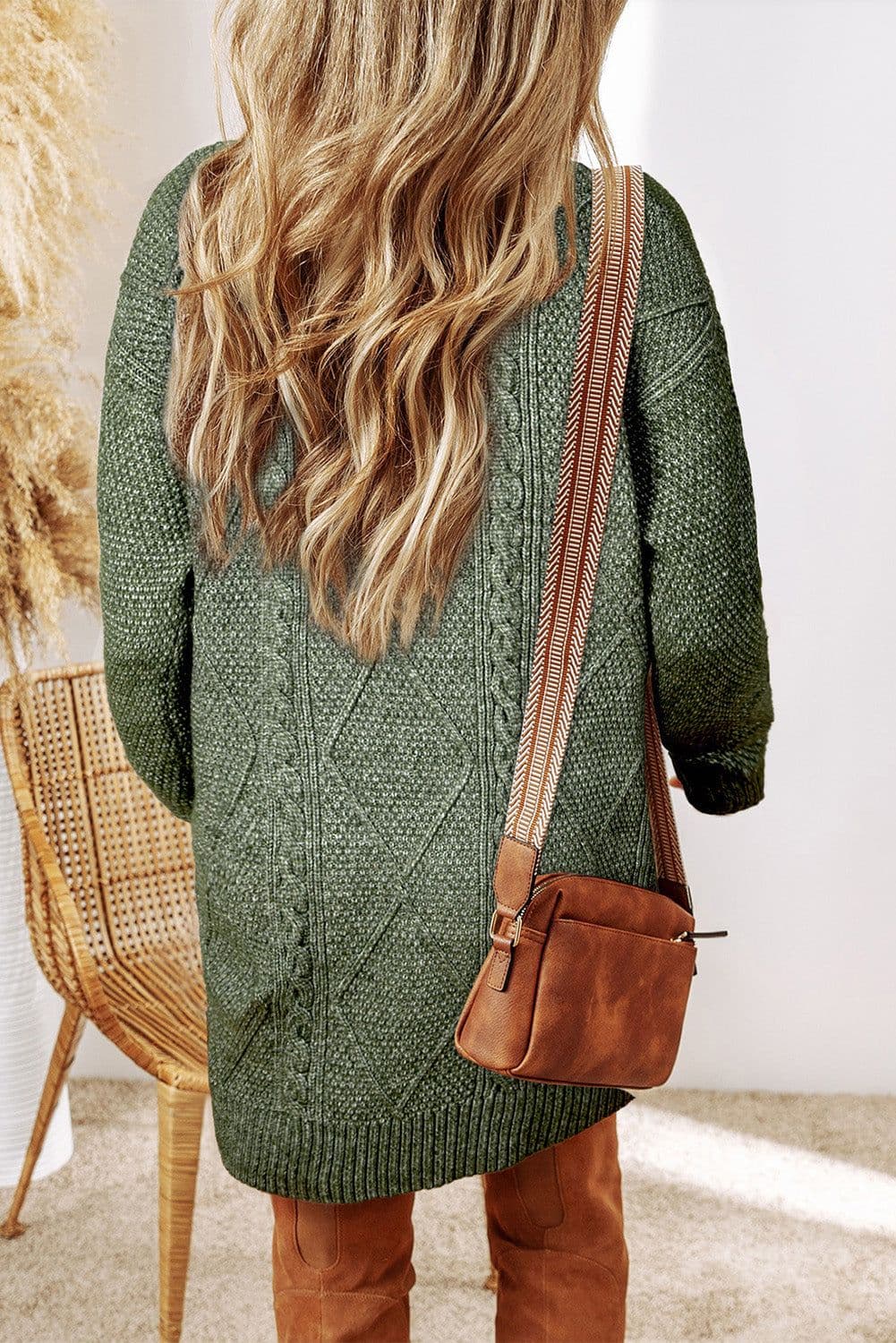 image-Oatmeal Cable Knit Drop Shoulder Loose Fit Sweater Dress